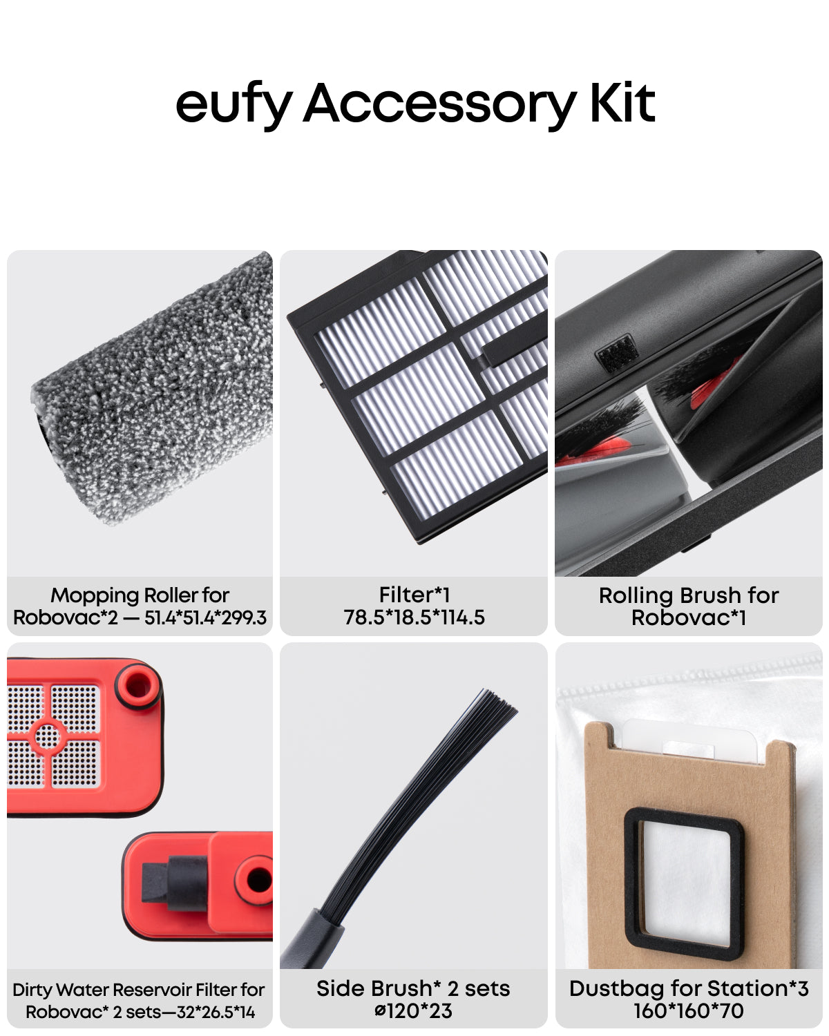 eufy Accessories Package for E28/E25, Side Brush, Filter, Rolling Brush for Robovac, Dustbag, Roller Mop, Dirty Water Reservoir Filter