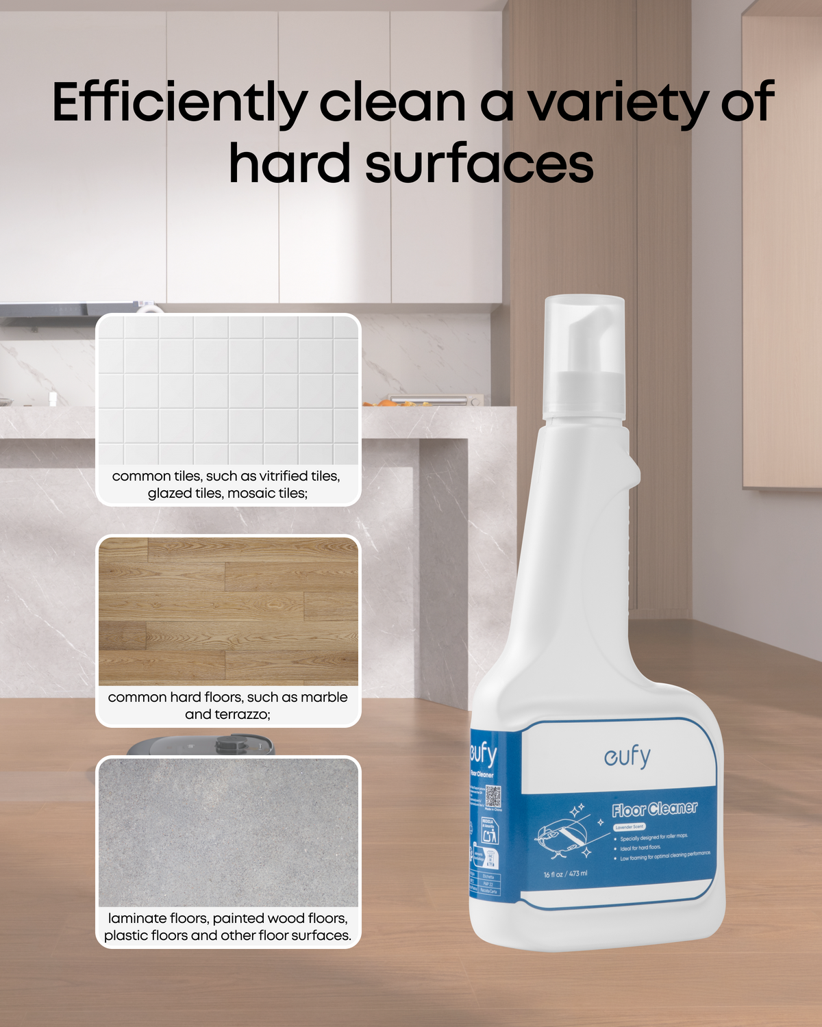 eufy Robovac Floor Cleaning Solution, Ready to Use, 473 ml, Floor Cleaner, Safe, Compatible with E28