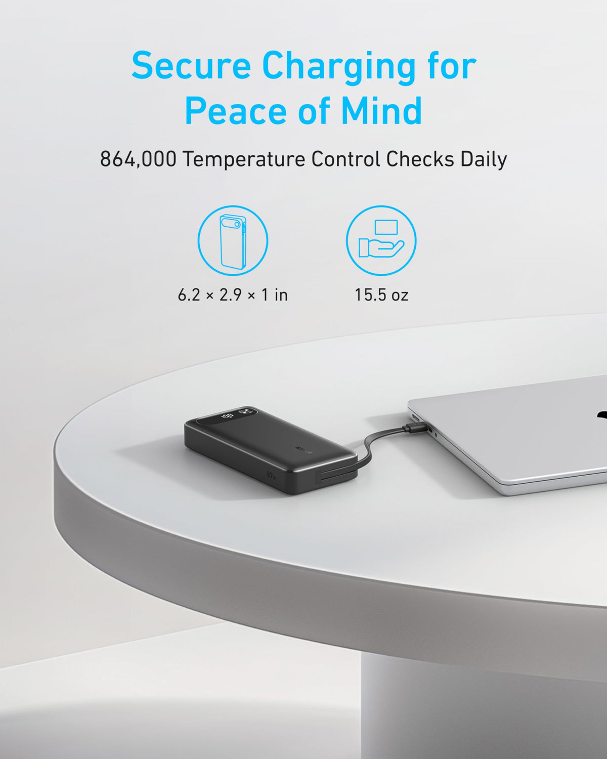 Anker with secure charging for peace of mind and connected laptop.